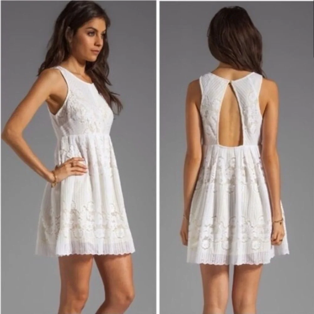 NWT Free People Size Small White Dress Yellow Lining Rocco Lace Dress - Picture 1 of 6